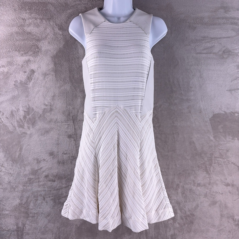 Rag & Bone Basha‎ Flare Dress Womens Size 6 White Textured Sleeveless Chic